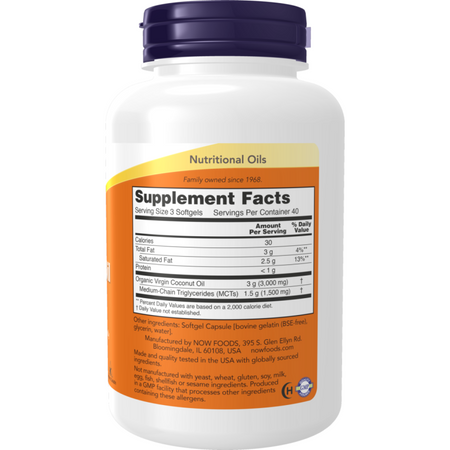 Now Foods Olej z Kokosa (Coconut Oil) 1000 mg 120 kapsułek