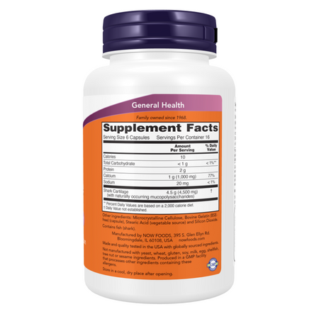 Now Foods Chrząstka Rekina (Shark Cartilage) 750 mg 300 kapsułek