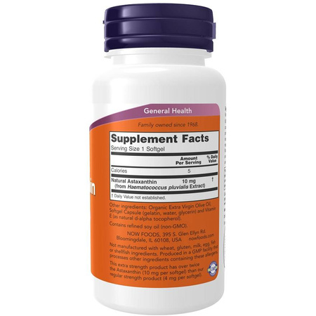 Now Foods Astaksantyna (Astaxanthin) Extra Strength 10 mg 60 kapsułek