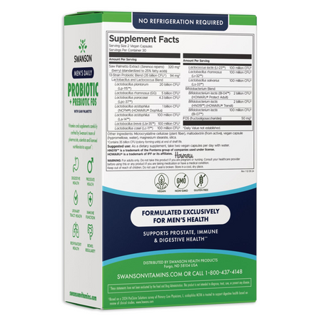 Swanson Mens Daily Probiotic + Prebiotic FOS 60 kapsułek
