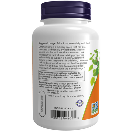 Now Foods Cinnamon 600 mg 120 kapsułek
