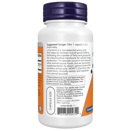 Now Foods L-Karnityna 500 mg 180 veg kapsułek