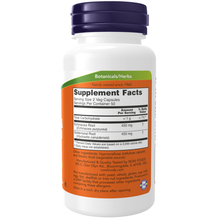 Now Foods Echinacea i Goldenseal Root 100 veg kapsułek