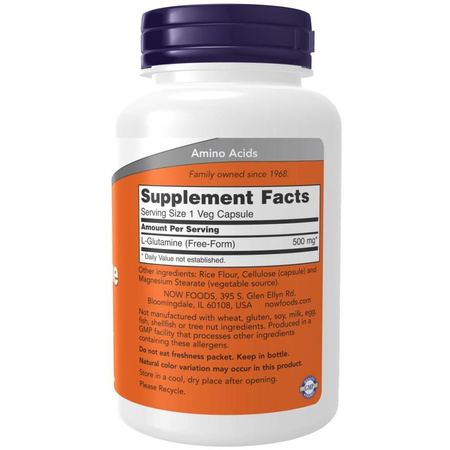 Now Foods L-Glutamine 500 mg 120 veg kapsułek