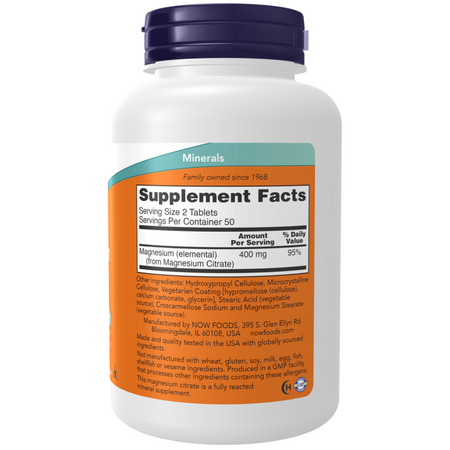 Now Foods Magnesium Citrate 200 mg 100 tabletek