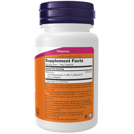 Now Foods Witamina K2 MK-7 300 mcg Extra Strength 60 veg kapsułek