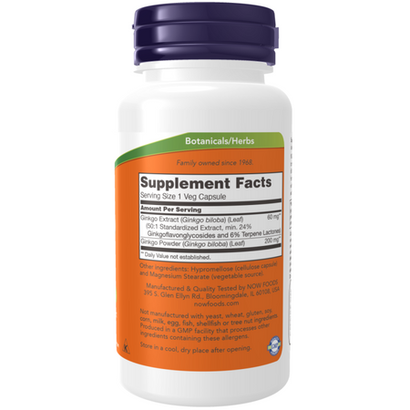 Now Foods Ginkgo Biloba 60 mg 120 kapsułek