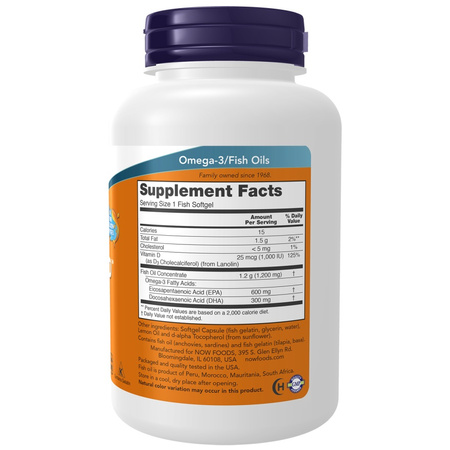 Now Foods Ultra Omega 3-D™ Fish Oil (Fish Gelatin) 180 kapsułek