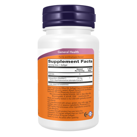 Now Foods Astaxanthin Extra Strength 10 mg 60 kapsułek