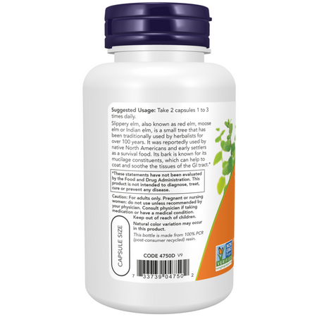 Now Foods Wiąz Czerwony (Slippery Elm) 400 mg 100 kapsułek