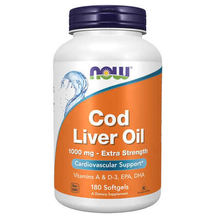 Now Foods Cod Liver Oil Extra Strength 1000 mg 180 kapsułek