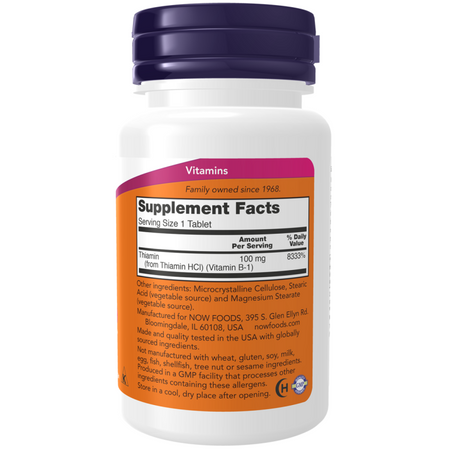 Now Foods Witamina B1 (Tiamina) 100 mg 100 tabletek