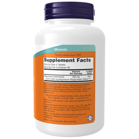 Now Foods Magnesium Glycinate 180 tabletek