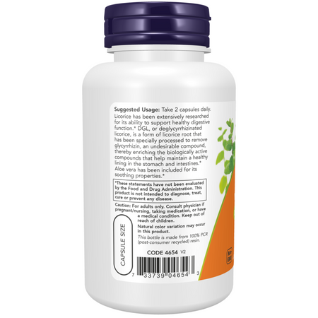 Now Foods DGL with Aloe Vera 400 mg 100 kapsułek