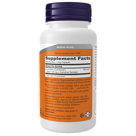 Now Foods L-Karnityna 500 mg 180 veg kapsułek