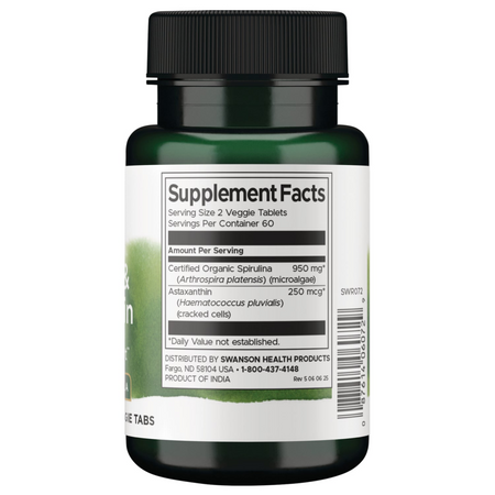 Swanson Organiczna Spirulina i Astaksantyna 120 tabletek