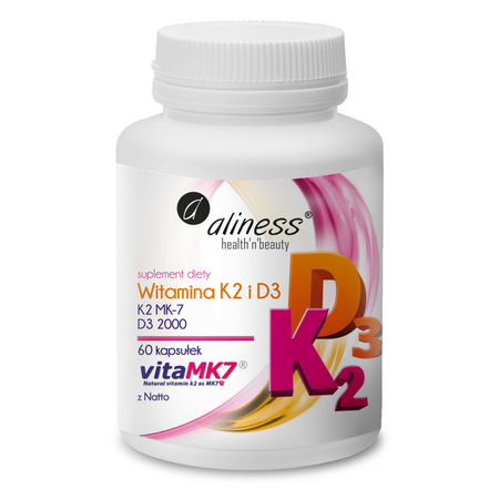 Aliness Witamina K2 MK-7 100 mcg z Natto + D3 2000 iu 60 kapsułek