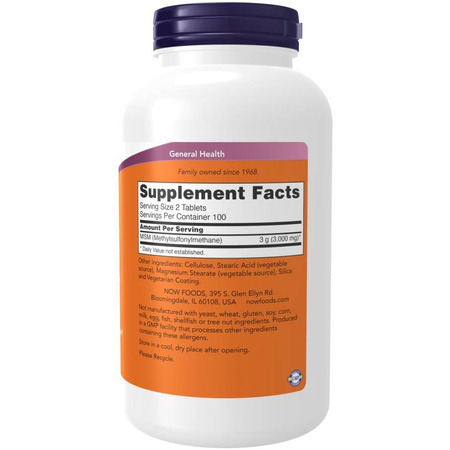 Now Foods MSM Metylosulfonylometan 1500 mg 100 tabletek