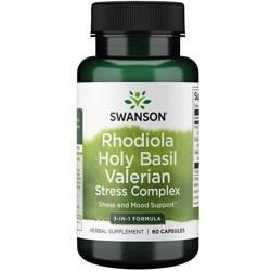 Swanson Rhodiola, Holy Basil i Valerian Stress Complex 60 kapsułek