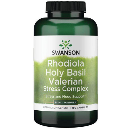 Swanson Rhodiola, Holy Basil i Valerian Stress Complex 180 kapsułek
