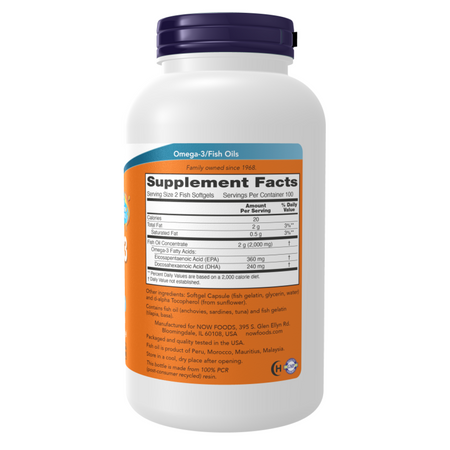 Now Foods Omega-3 Fish Oil (Fish Gelatin) 200 kapsułek