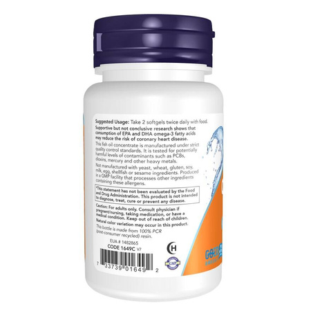 Now Foods Omega-3 Fish Oil Molecularly Distilled 200 kapsułek