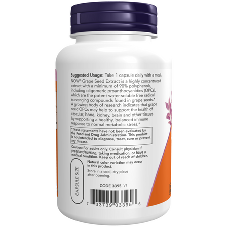 Now Foods Pestki Winogron (Grape Seed) Extract Maximum Strength 500 mg 90 kapsułek