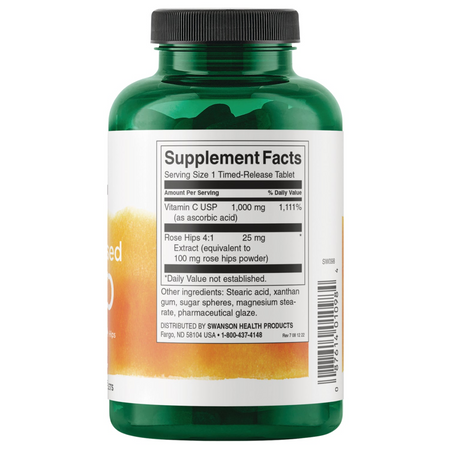Swanson Witamina C 1000 mg z Dziką Różą Time-Released 250 tabletek