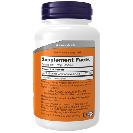 Now Foods GABA 750 mg 100 veg kapsułek