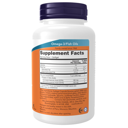 Now Foods Omega-3 Molecularly Distilled Enteric Coated 180 kapsułek