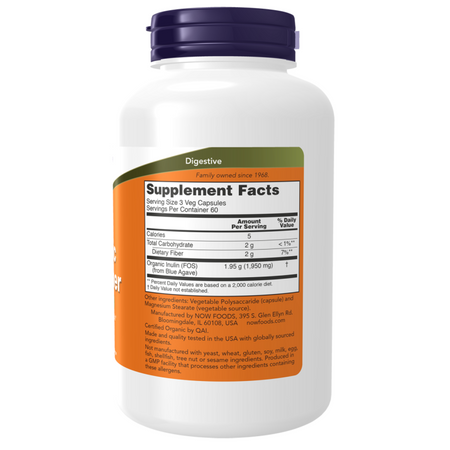 Now Foods Prebiotic Inulin Fiber 180 veg kapsułek