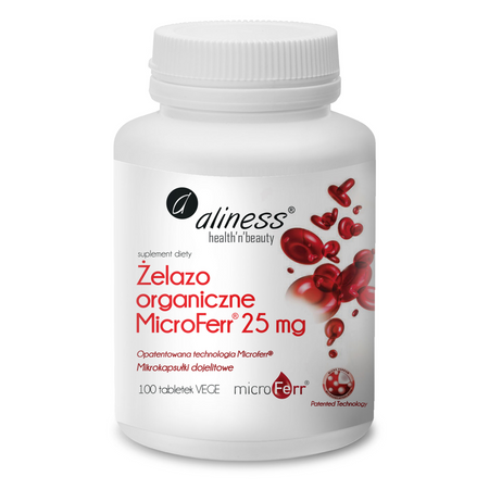 Aliness Żelazo Organiczne MicroFerr 25 mg 100 tabletek vege