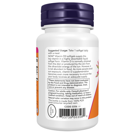 Now Foods Witamina D3 2500 iu 180 kapsułek