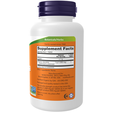 Now Foods Spirulina, Double Strength, Organic 1000 mg 120 tabletek