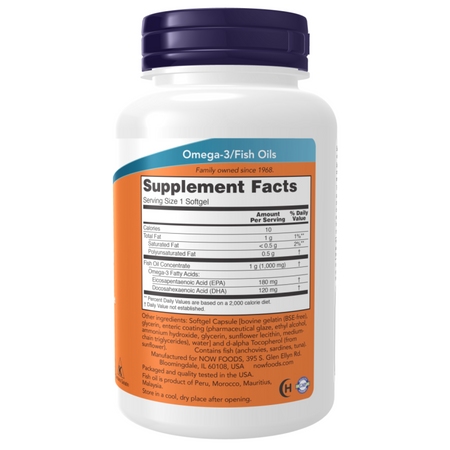 Now Foods Omega-3 Molecularly Distilled Enteric Coated 180 kapsułek
