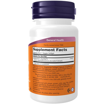 Now Foods Astaksantyna (Astaxanthin) 4 mg 60 veggie softgels