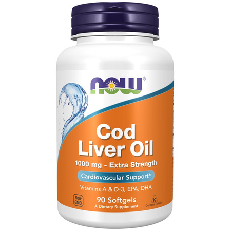 Now Foods Cod Liver Oil Extra Strength 1000 mg 90 kapsułek