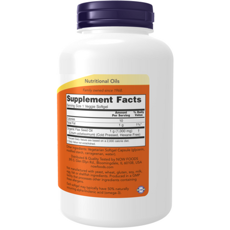 Now Foods Flax Oil 1000 mg Vegan Formula 120 kapsułek