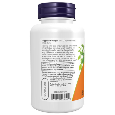 Now Foods Wiąz Czerwony (Slippery Elm) 400 mg 100 kapsułek