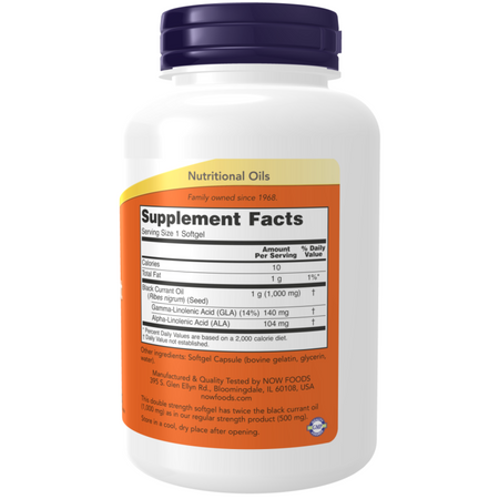 Now Foods Black Currant Oil, Double Strength 1000 mg 100 kapsułek