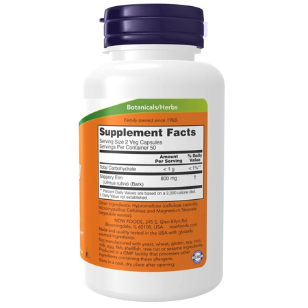 Now Foods Wiąz Czerwony (Slippery Elm) 400 mg 100 kapsułek