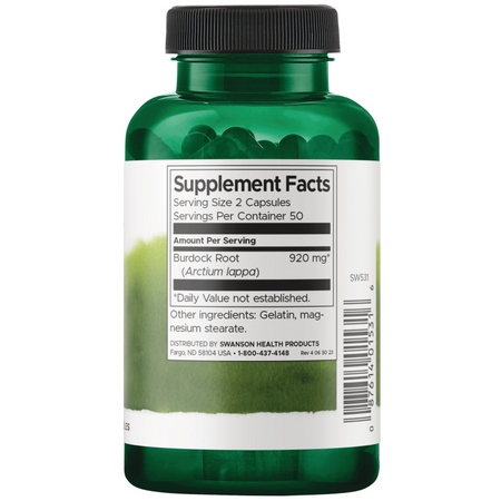 Swanson Łopian (Burdock Root) 460 mg 100 kapsułek