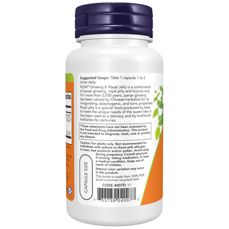 Now Foods Ginseng i Royal Jelly 90 kapsułek