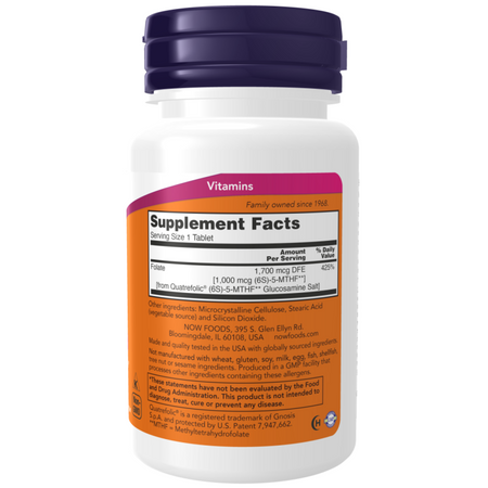 Now Foods Kwas Foliowy Methyl Folate 1000 mcg 90 tabletek