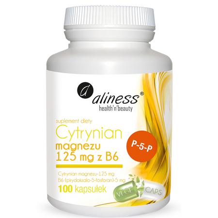 Aliness Cytrynian Magnezu 125 mg + Witamina B6 (P-5-P) 100 kapsułek vege