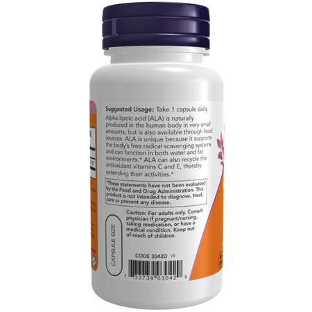 Now Foods ALA Kwas Alfa Liponowy 250 mg 60 kapsułek