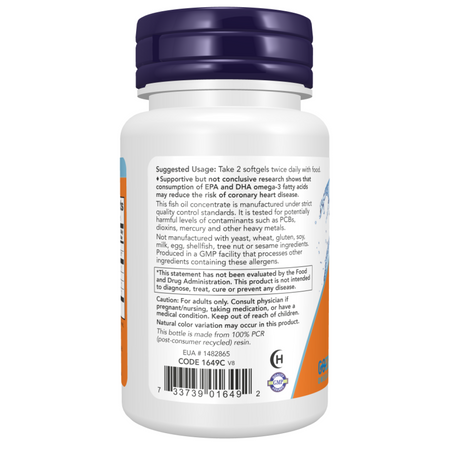 Now Foods Omega-3 Fish Oil Molecularly Distilled 200 kapsułek