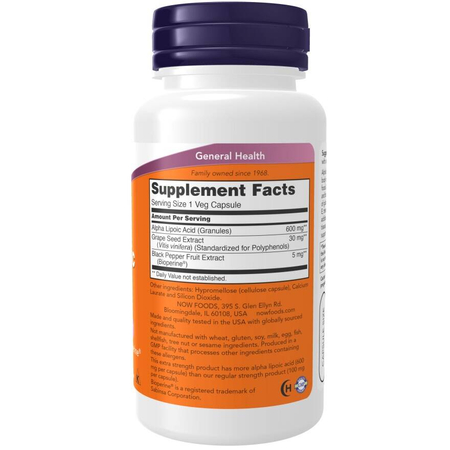 Now Foods Kwas Alfa Liponowy 600 mg Extra Strength 60 kapsułek
