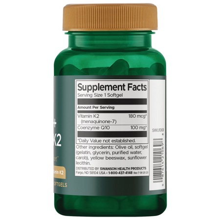 Swanson Koenzym Q10 100 mg + Witamina K2 180 mcg 60 kapsułek
