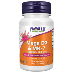 Now Foods Witamina D3 5000 iu + K2 MK7 180 mcg 60 veg kapsułek